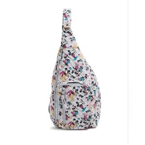 Vera Bradley White Quilted Sling Backpack with Multicolor Character Print